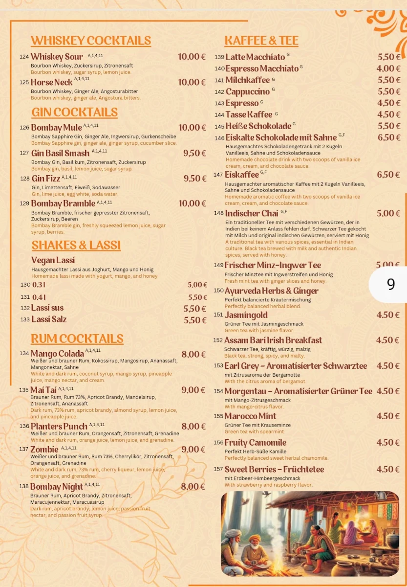 Speisekarte, Sanjha Tadka Indisches Restaurant
