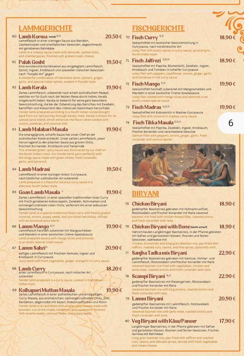 Speisekarte, Sanjha Tadka Indisches Restaurant
