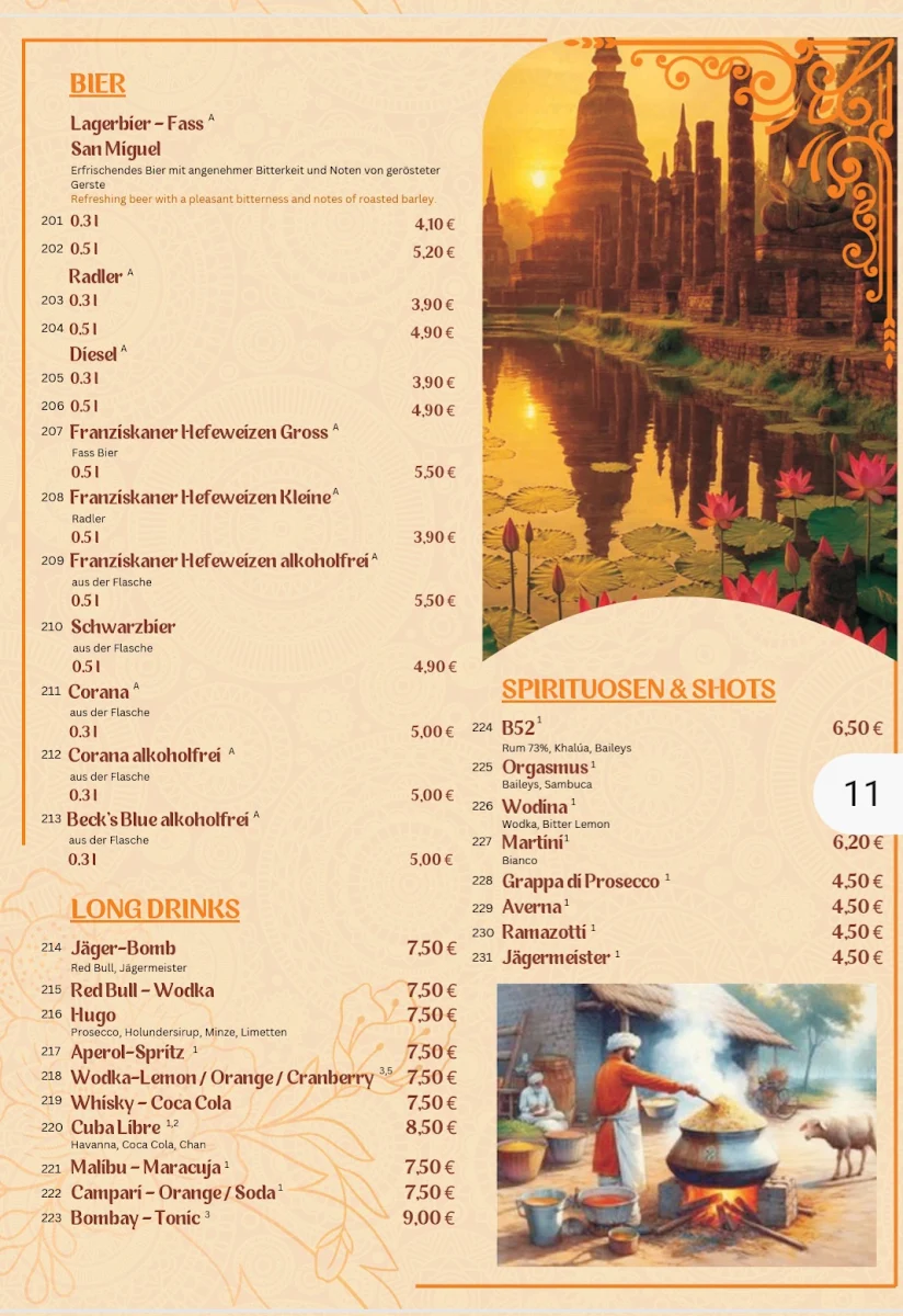 Speisekarte, Sanjha Tadka Indisches Restaurant