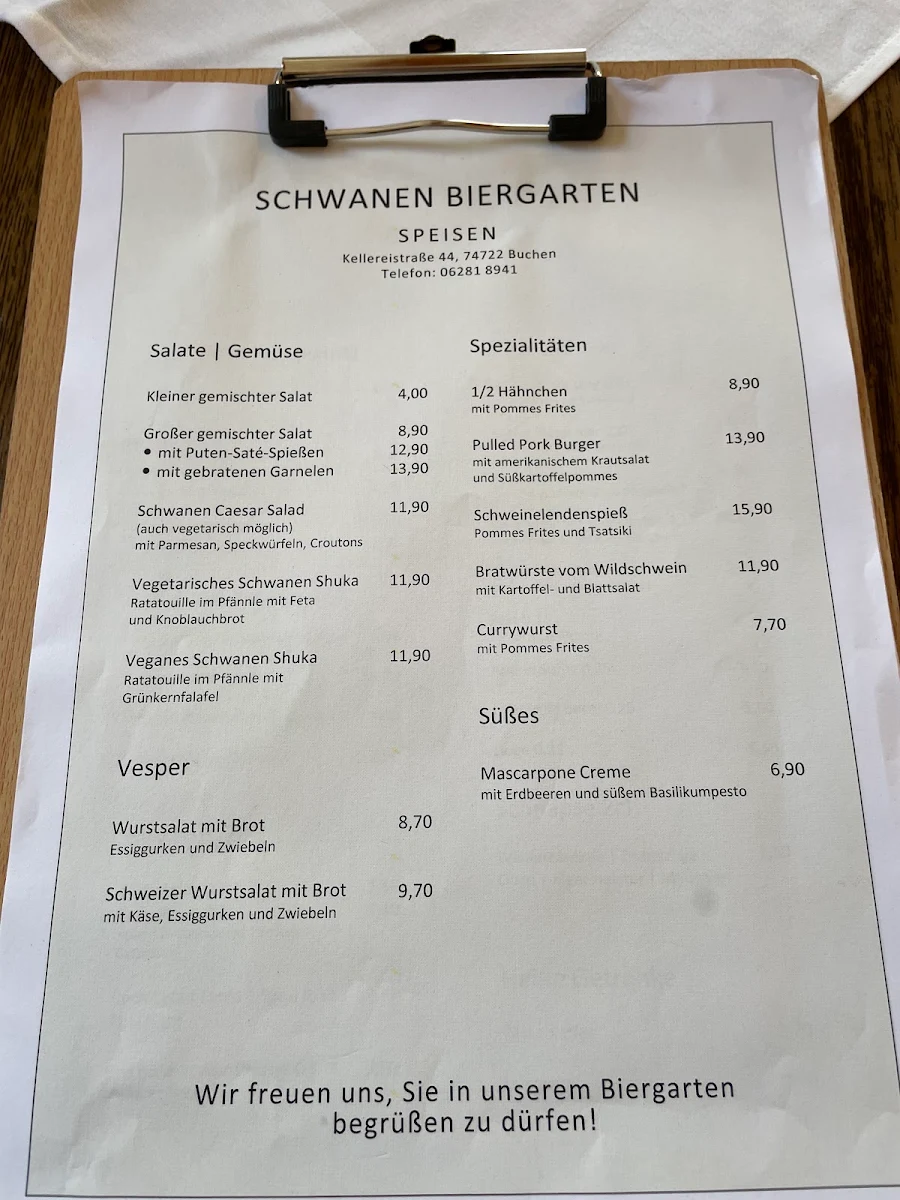 Speisekarte, Gasthaus Zum Schwanen