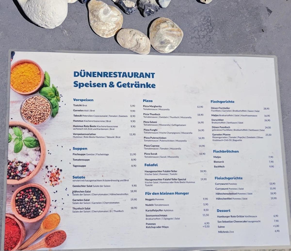 Speisekarte, Dünenrestaurant