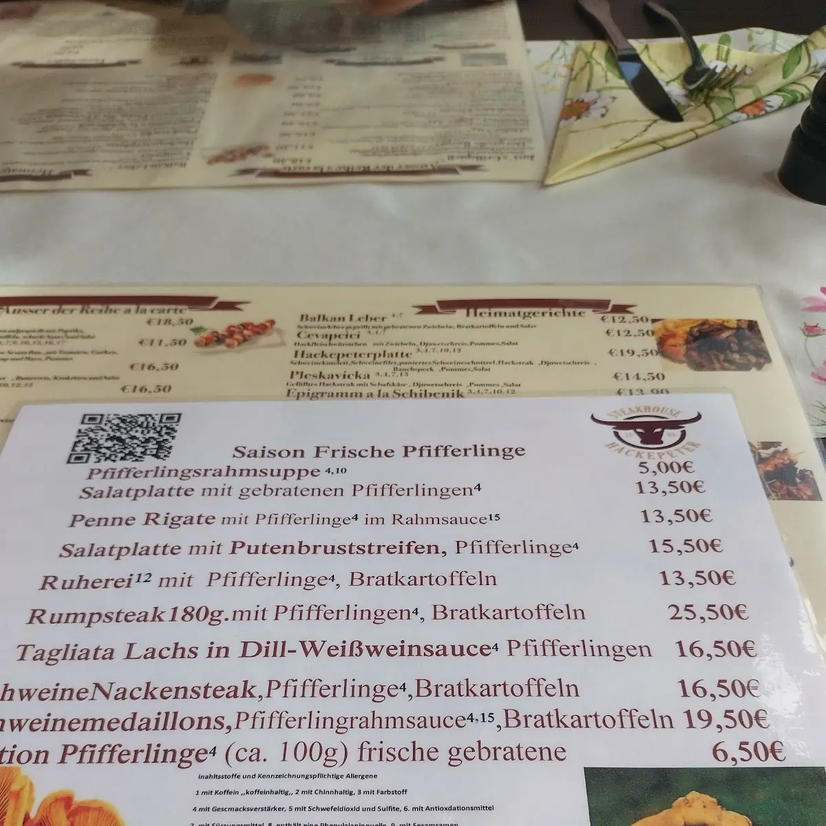 Speisekarte, Steakhaus Hackepeter