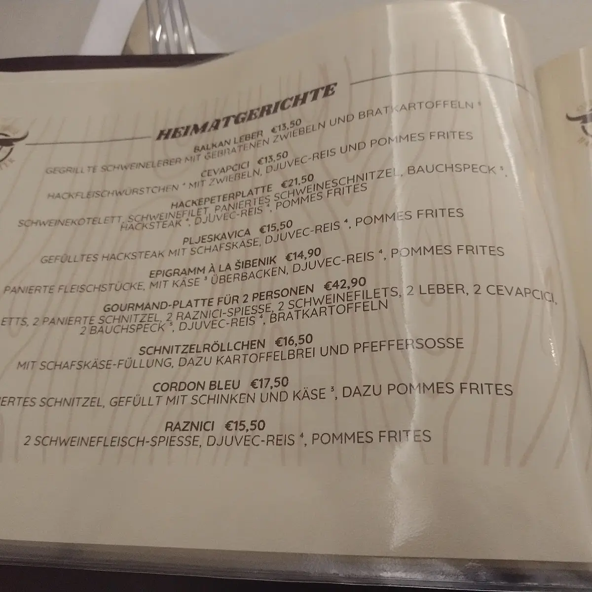Speisekarte, Steakhaus Hackepeter