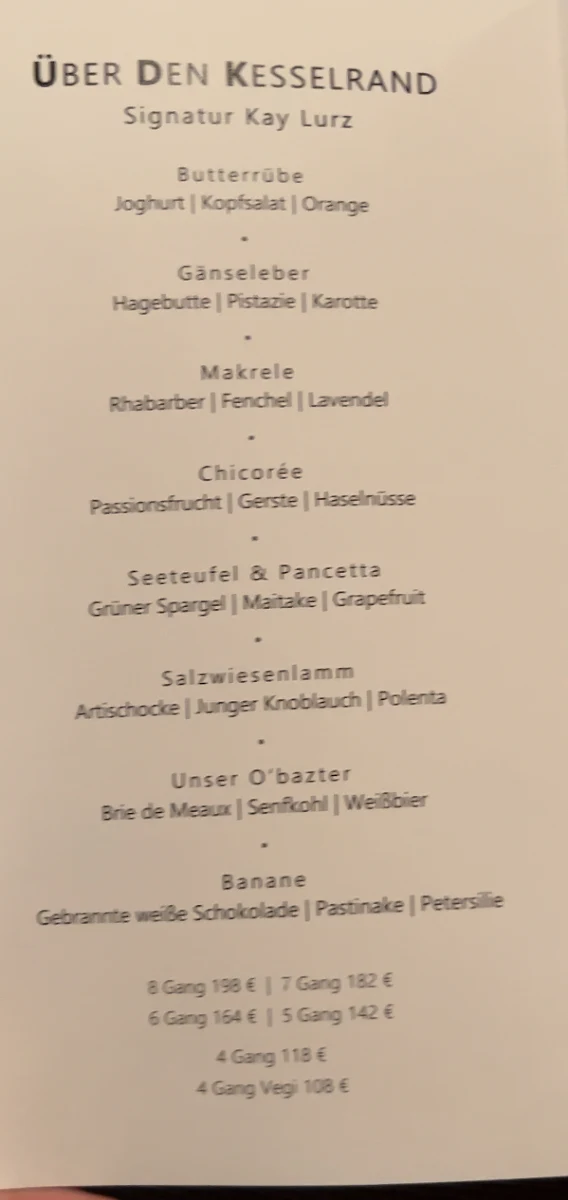 Speisekarte, Oettinger's Restaurant
