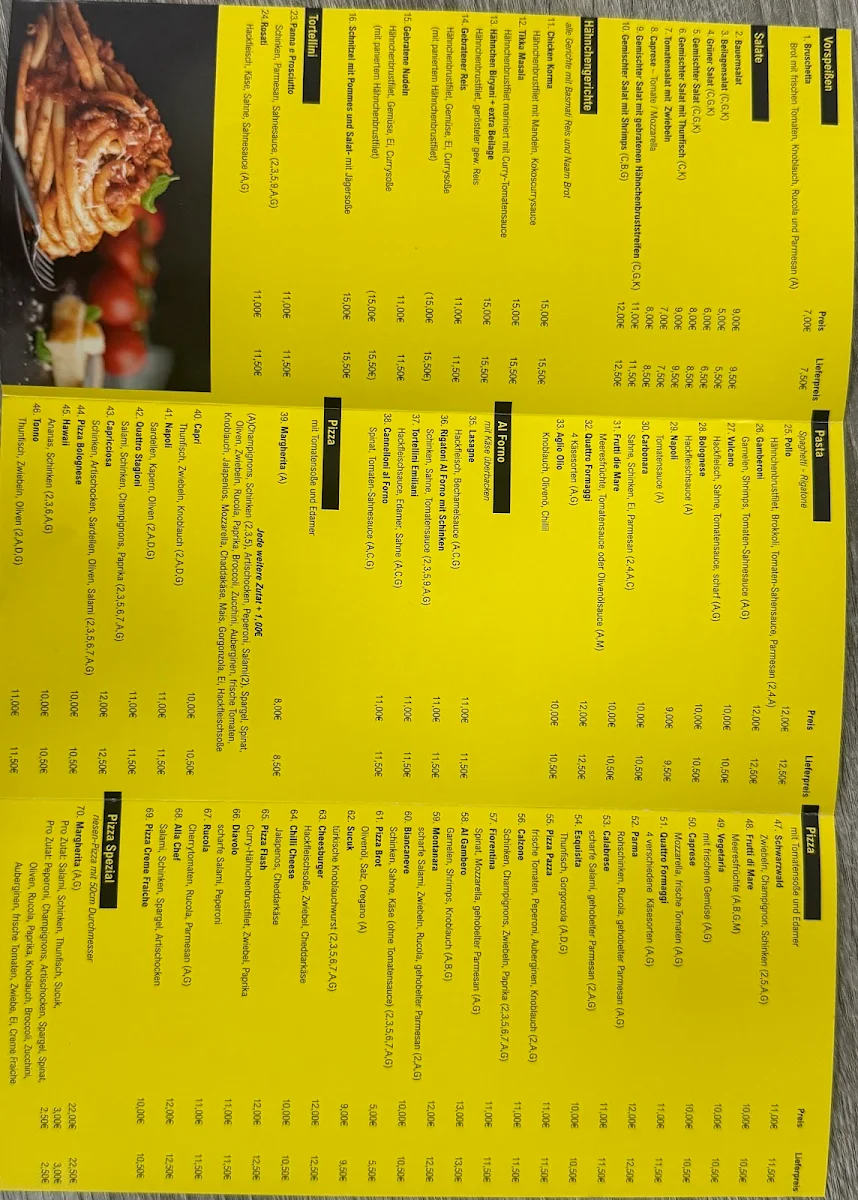 Speisekarte, Pizza Flash