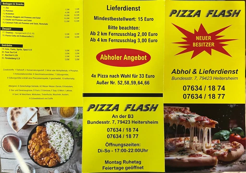 Speisekarte, Pizza Flash