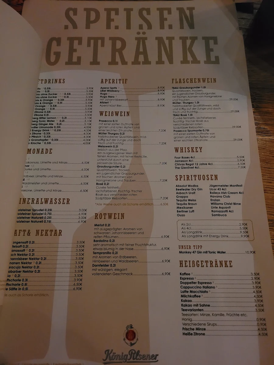 Speisekarte, König-Pilsener Wirtshaus