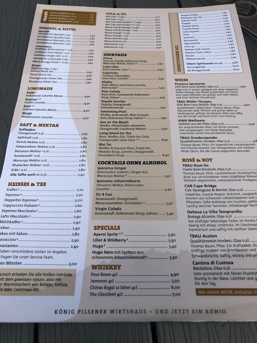 Speisekarte, König-Pilsener Wirtshaus