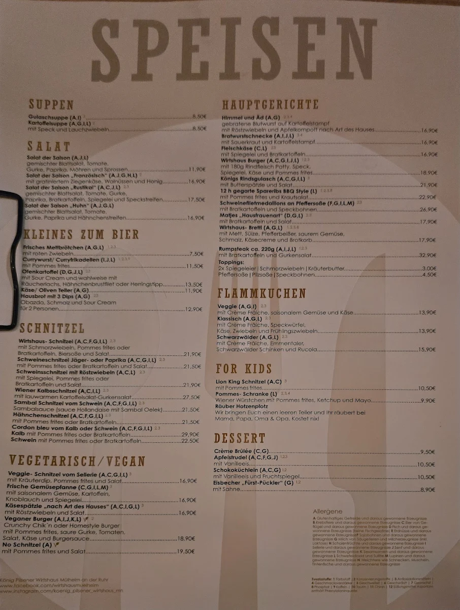 Speisekarte, König-Pilsener Wirtshaus