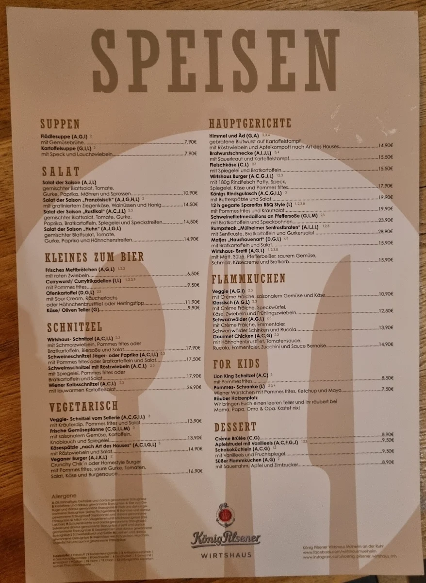 Speisekarte, König-Pilsener Wirtshaus