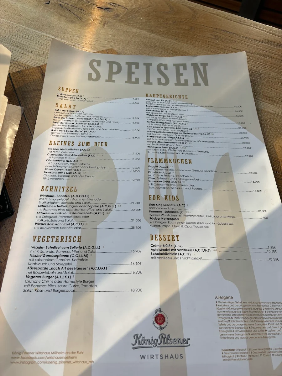 Speisekarte, König-Pilsener Wirtshaus