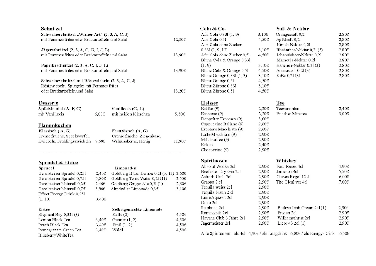 Speisekarte, König-Pilsener Wirtshaus