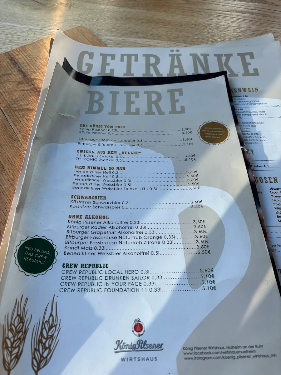 Speisekarte, König-Pilsener Wirtshaus