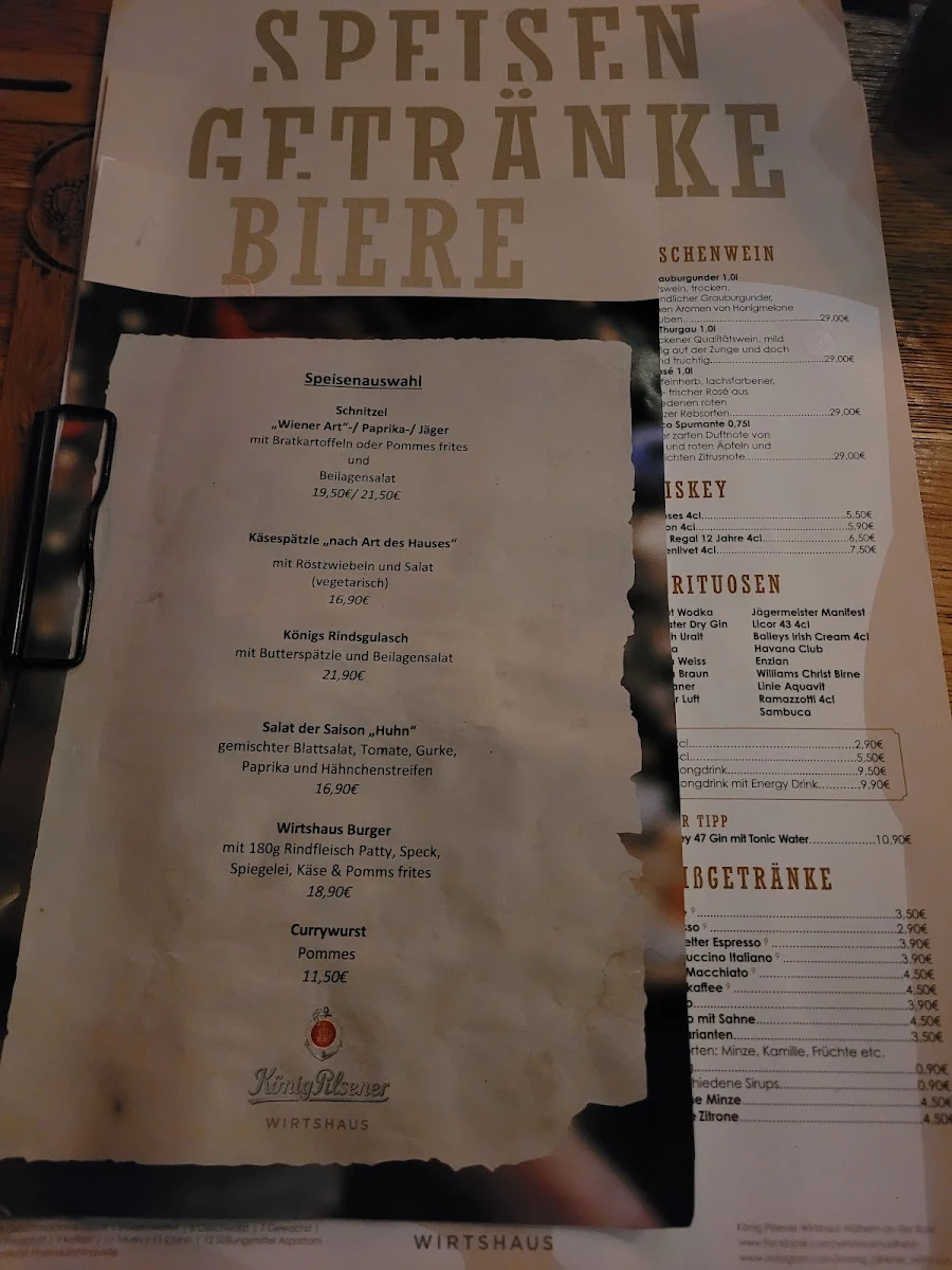 Speisekarte, König-Pilsener Wirtshaus