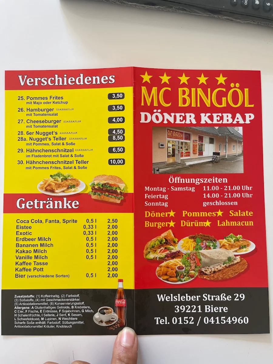 Speisekarte, Bingöl Döner Kebab