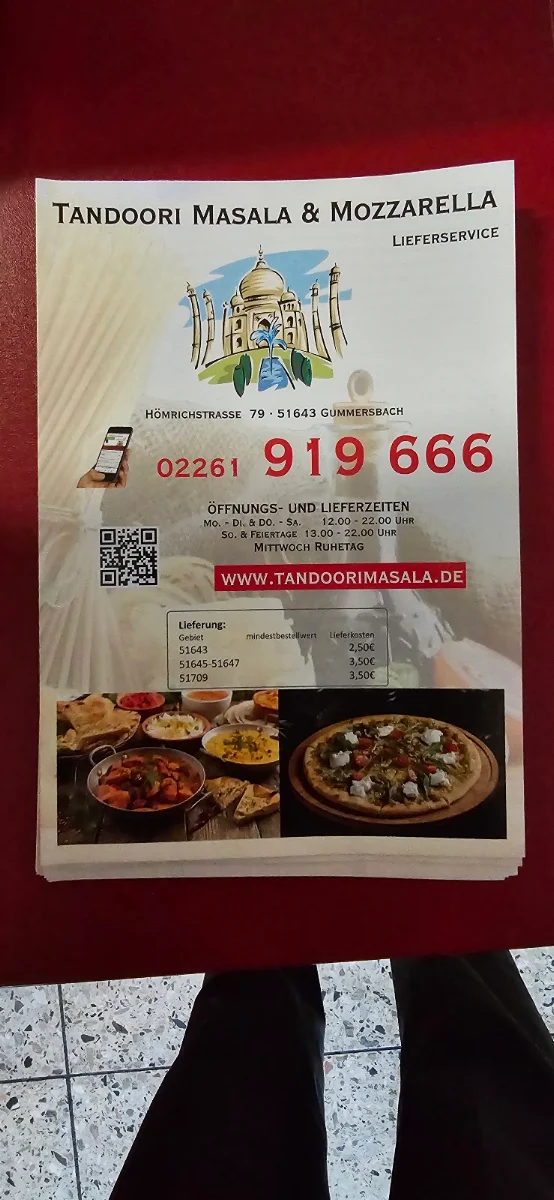 Speisekarte, Tandoori Masala & Mozzarella