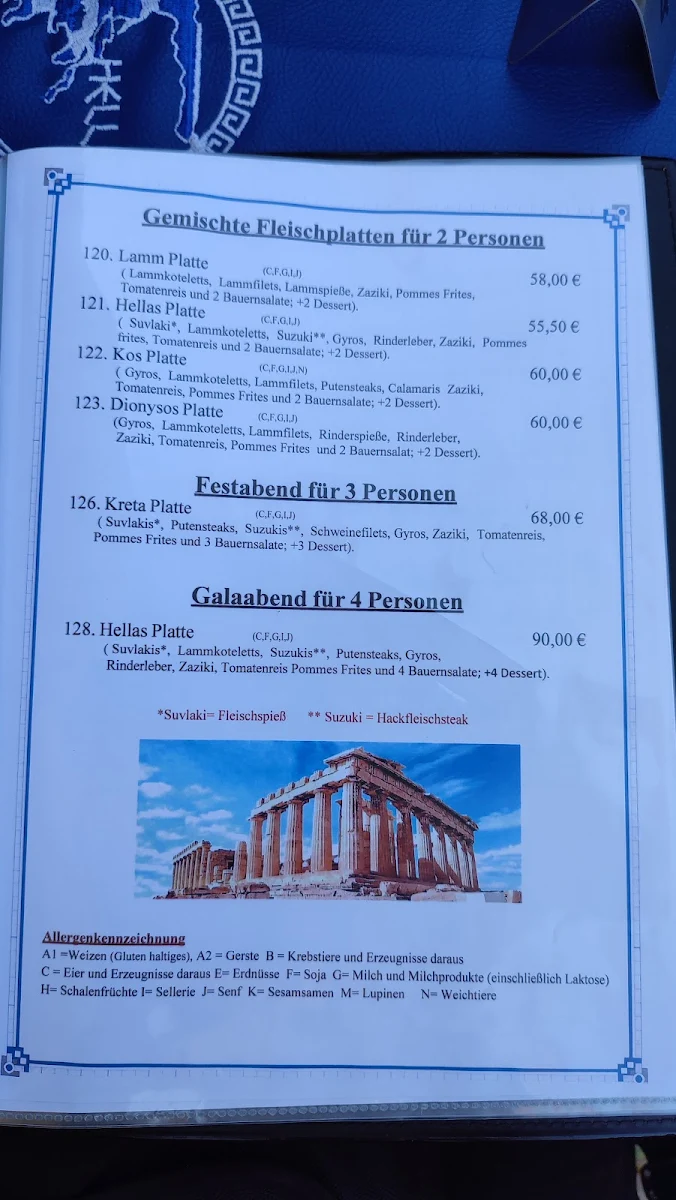 Speisekarte, Gasthaus Storchen Hellas Griechisches Restaurant