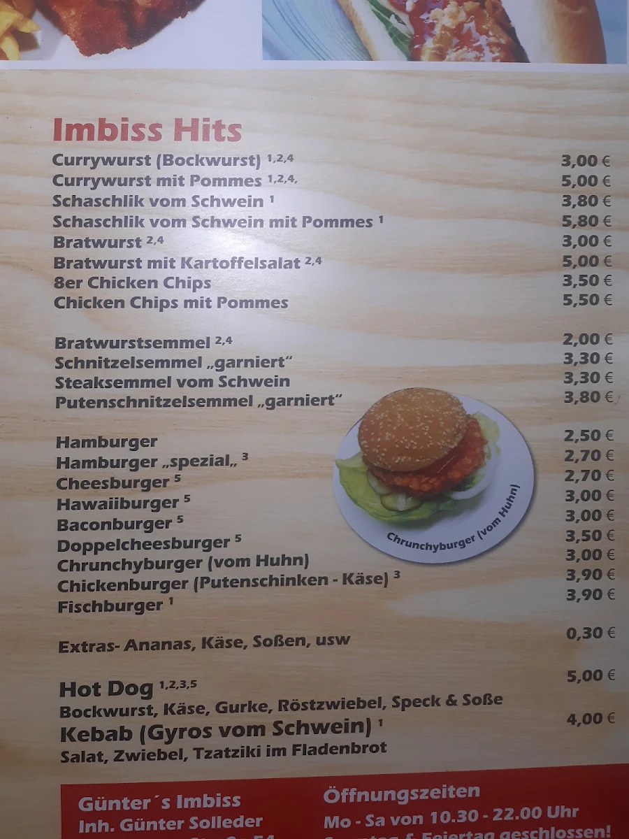 Speisekarte, Imbiss Solleder