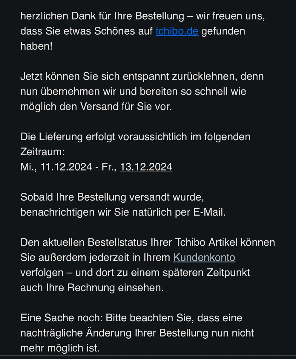 Speisekarte, Tchibo Filiale