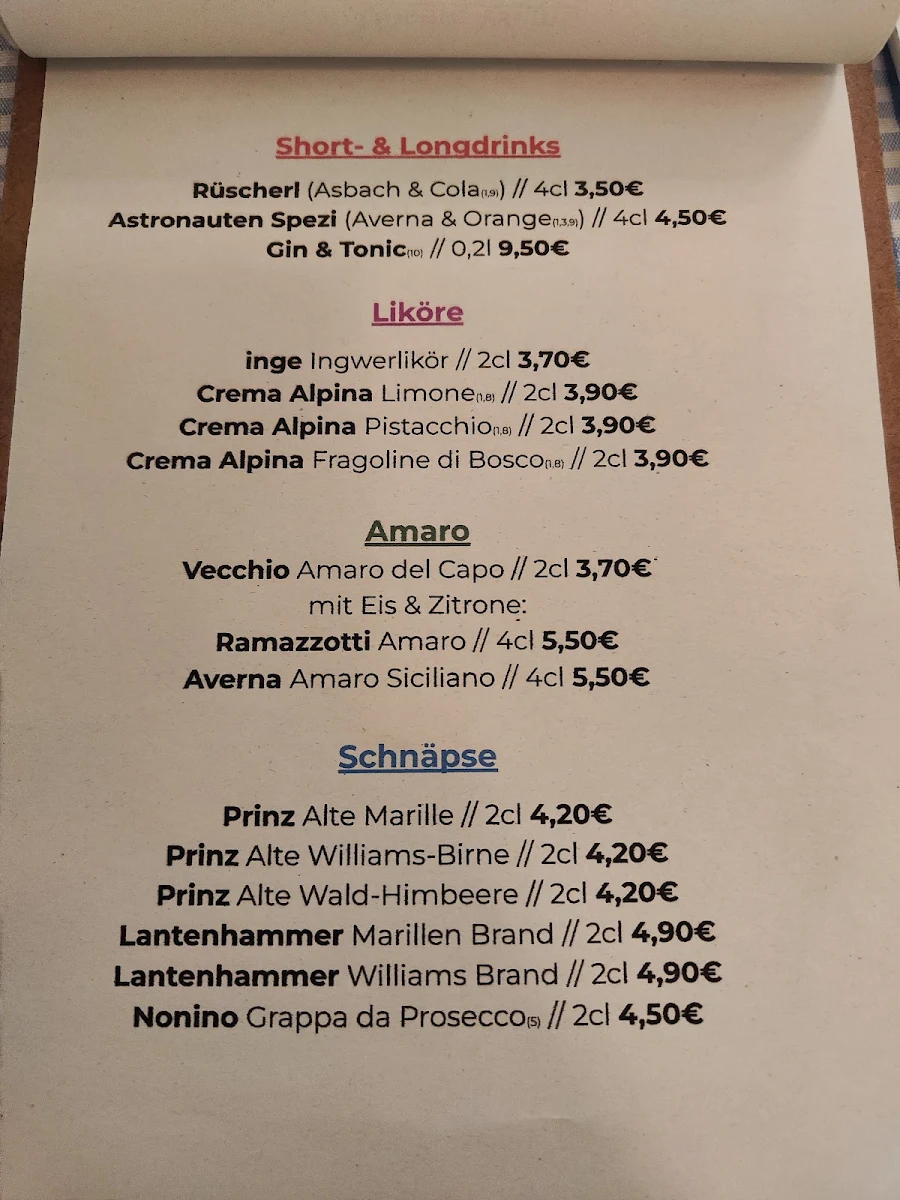 Speisekarte, Saletta Giesing