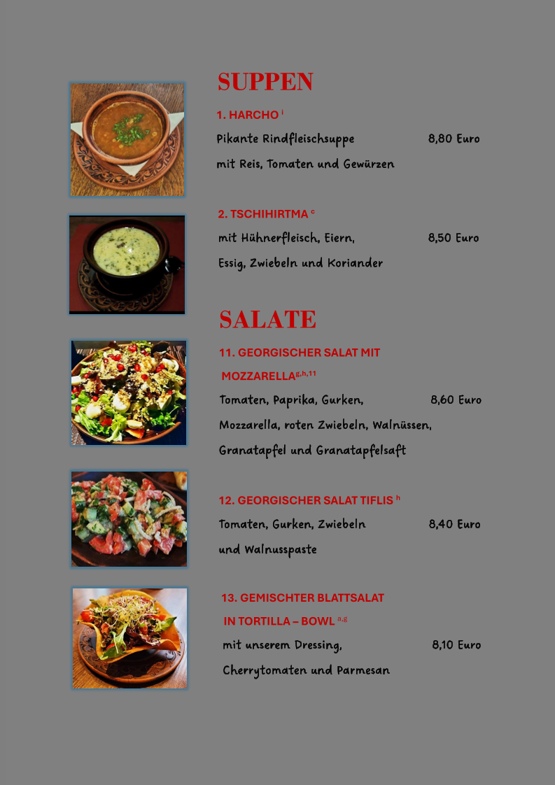 Speisekarte, Hotel&Restaurant ARAGWI