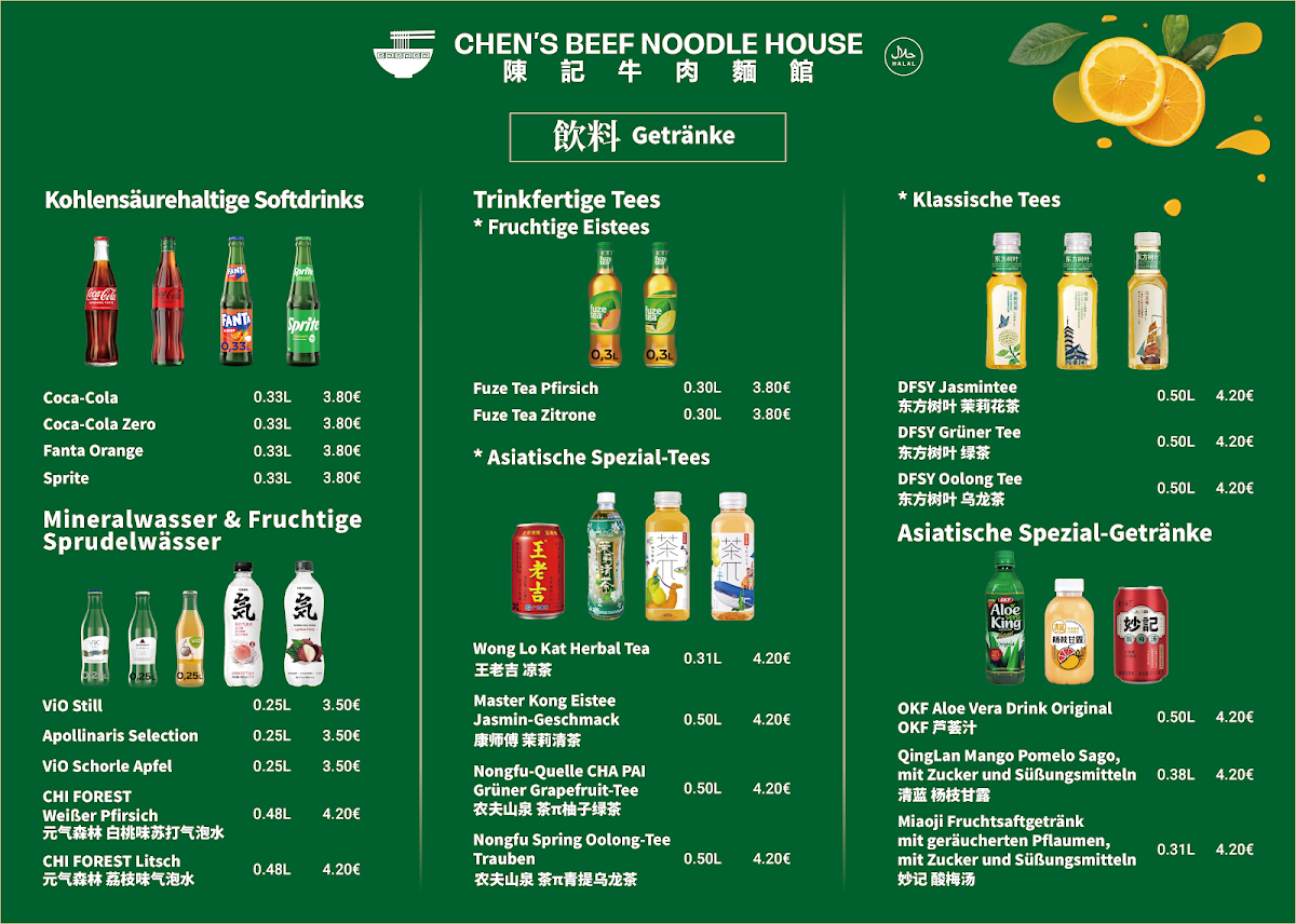 Speisekarte, Chen's Beef Noodle House Kreuzberg