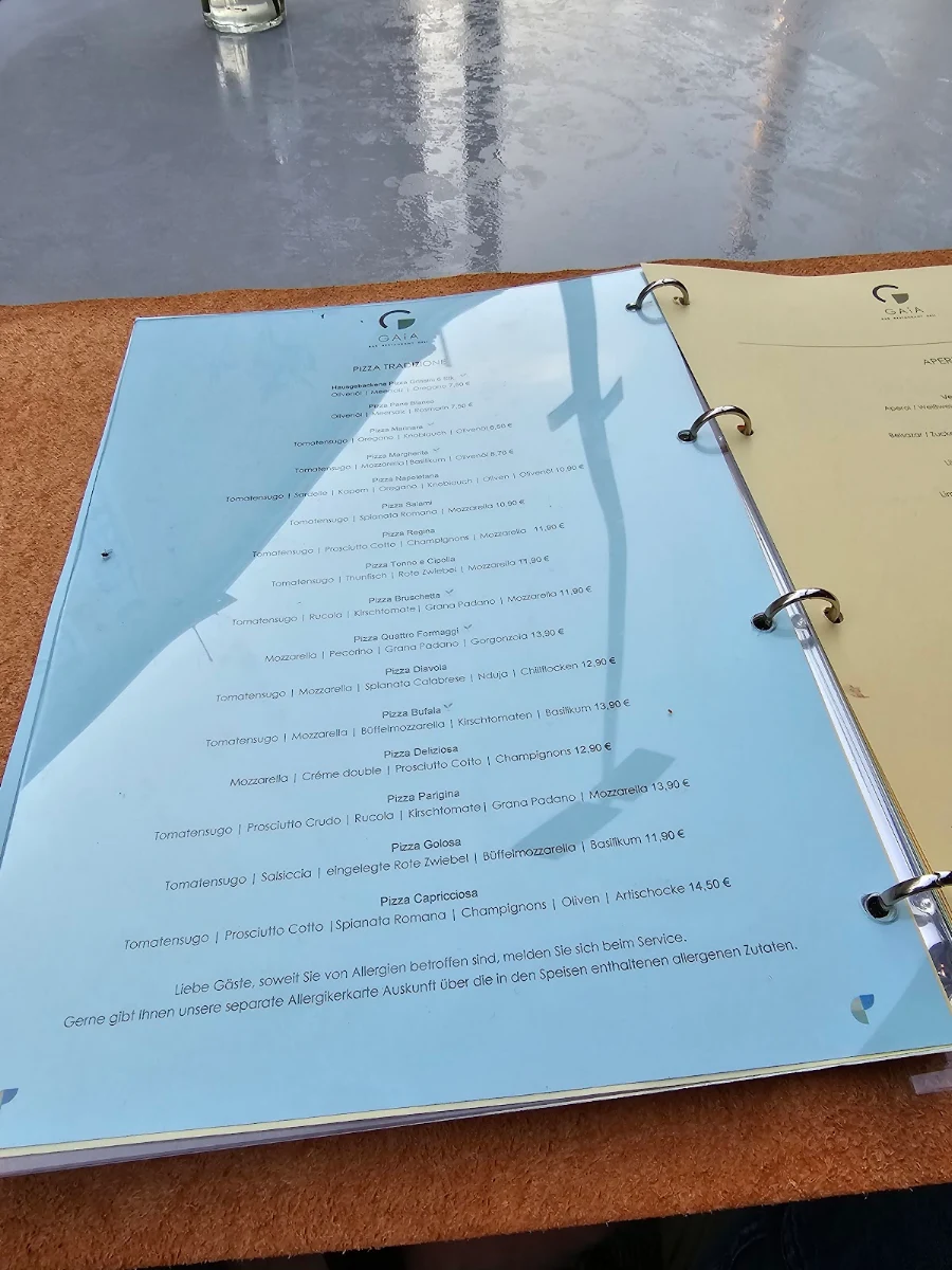 Speisekarte, Gaia Restaurant