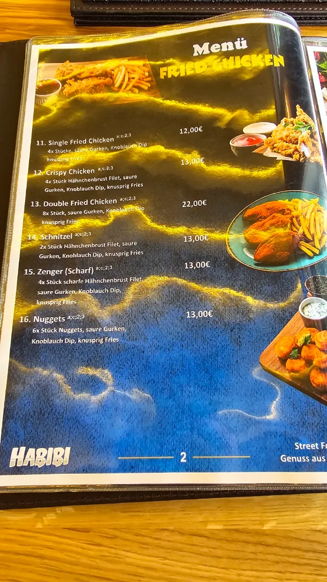 Speisekarte, Habibi Restaurant