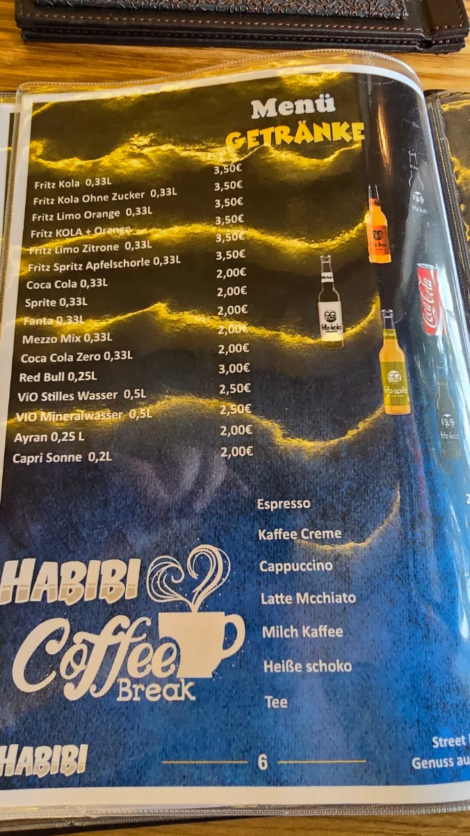 Speisekarte, Habibi Restaurant