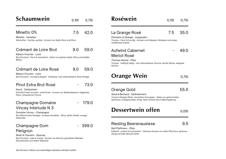 Speisekarte, GAIA Hamburg - Restaurant I Eventlocation