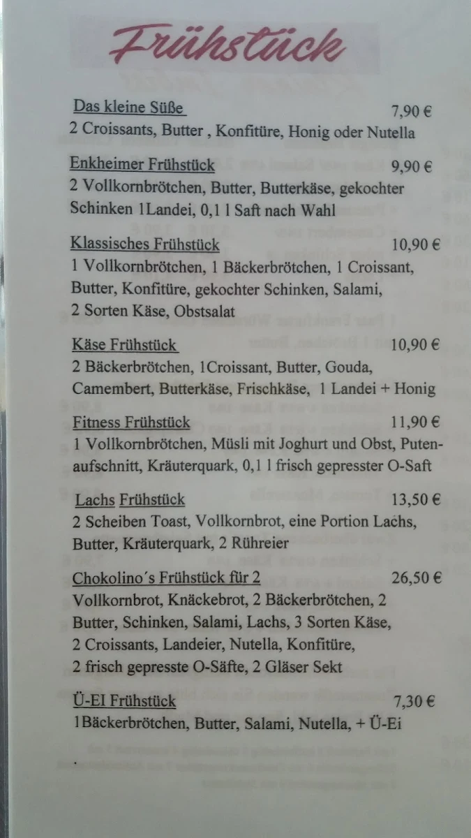 Speisekarte, Café Chokolino Danijel Grbesa