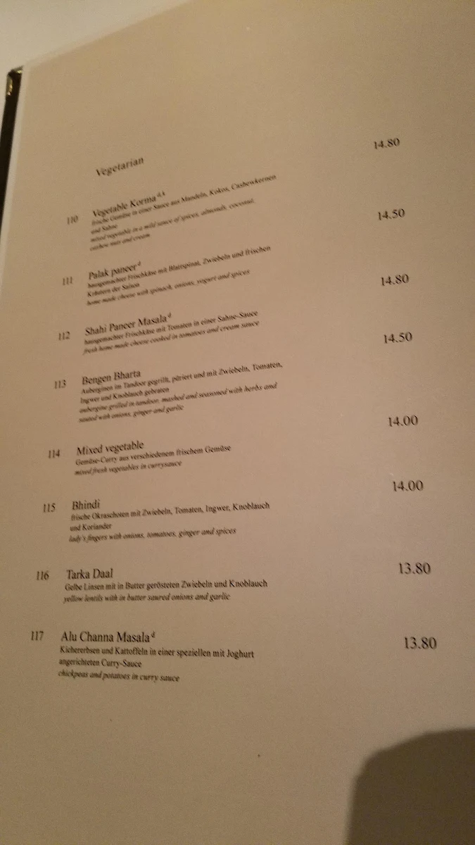 Speisekarte, Moghul Tandoori
