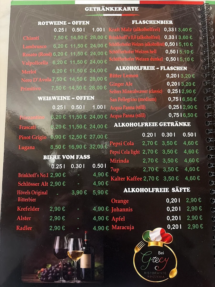Speisekarte, Ristorante Pizzeria Bei Grecy
