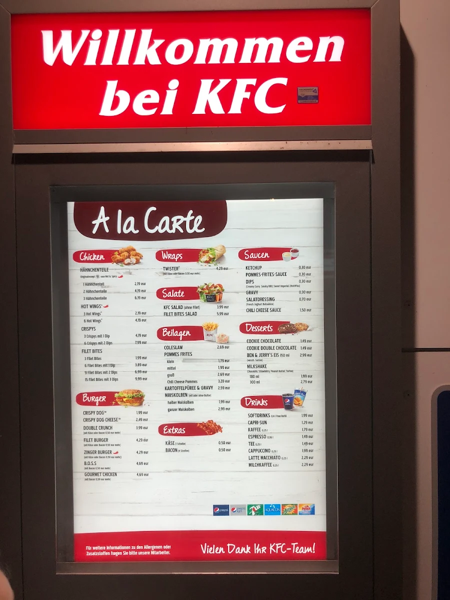 Speisekarte, Kentucky Fried Chicken