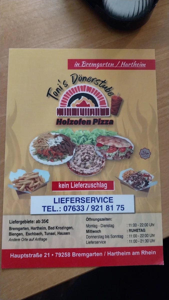 Speisekarte, Toni's Dönerstube