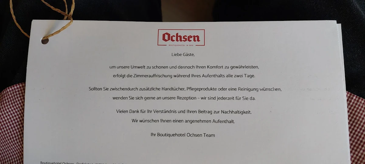 Speisekarte, Restaurant Ochsen