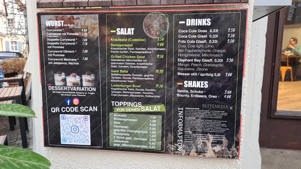 Speisekarte, Laden-Burger