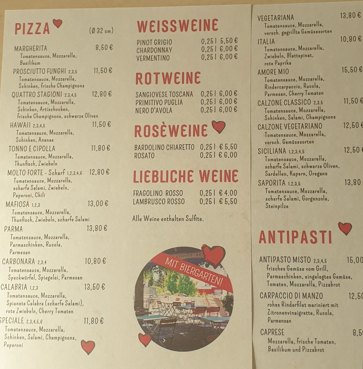 Speisekarte, PIZZA Amore Mio