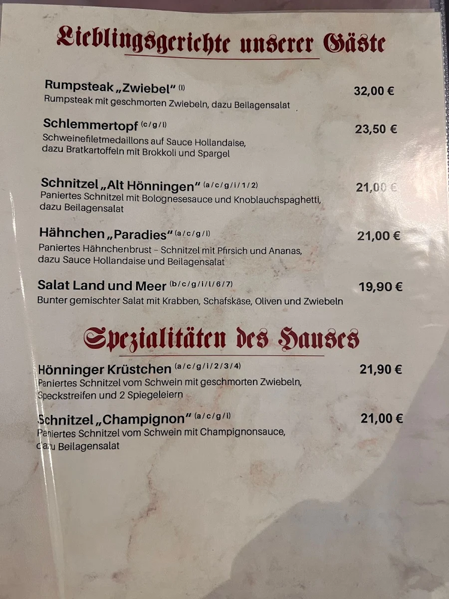 Speisekarte, Gasthaus Mönchhof