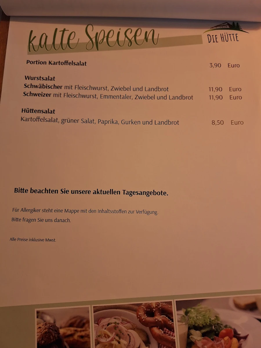 Speisekarte, Wanderheim Eninger Weide, Hans-Schenk-Haus