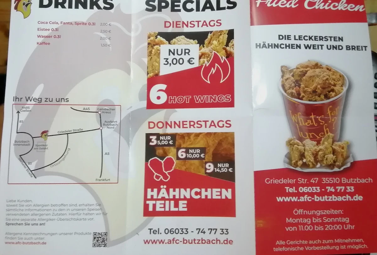 Speisekarte, American Fried Chicken
