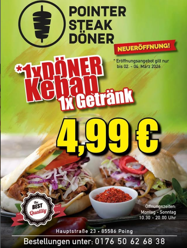 Speisekarte, Pointer Steak Döner