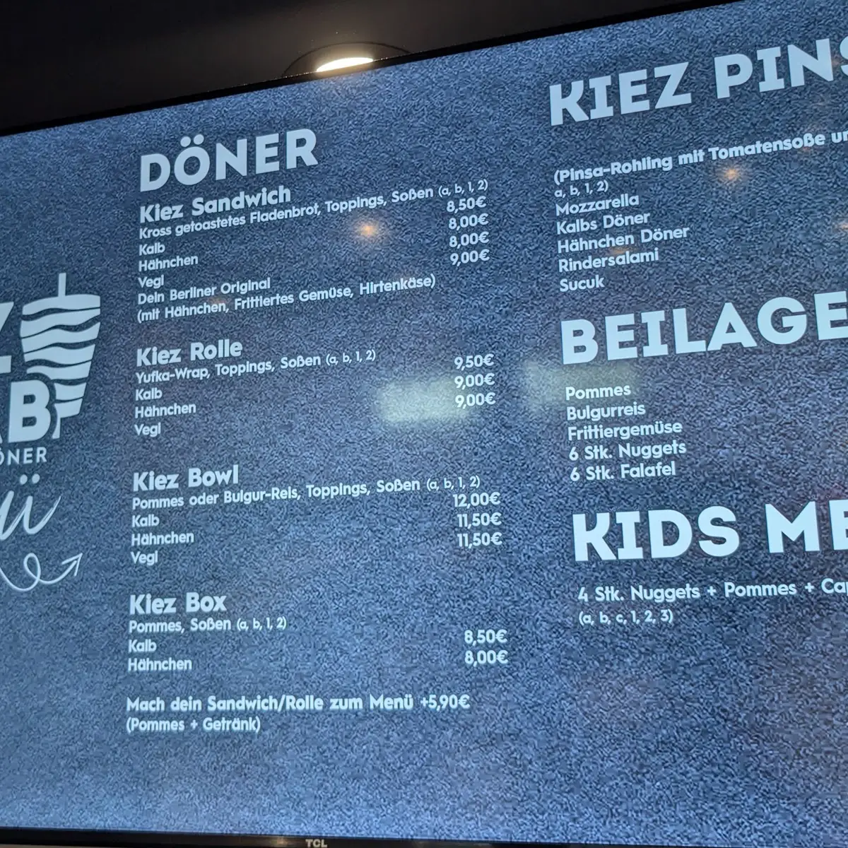 Speisekarte, KIEZ KEBAB