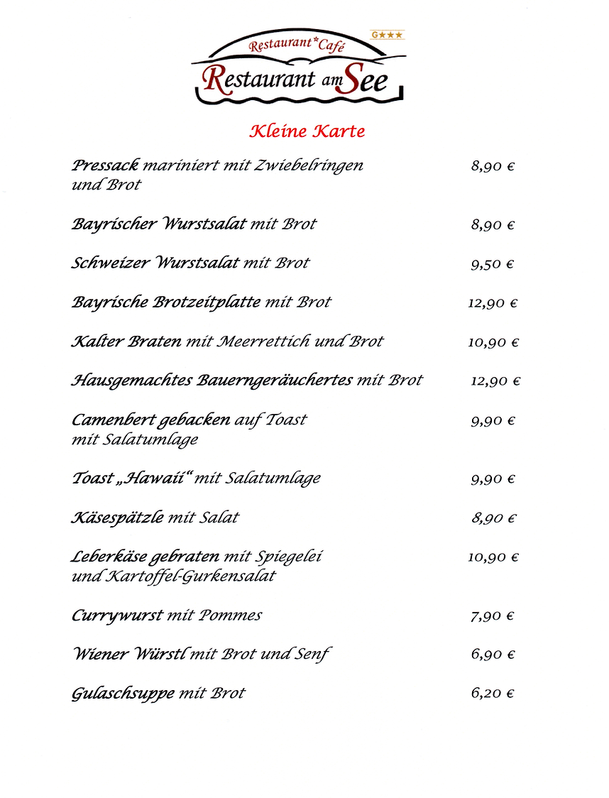 Speisekarte, Restaurant am See