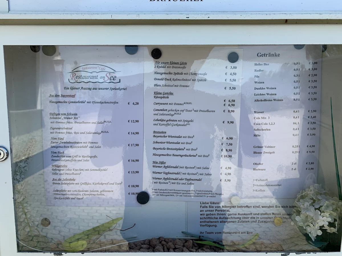 Speisekarte, Restaurant am See