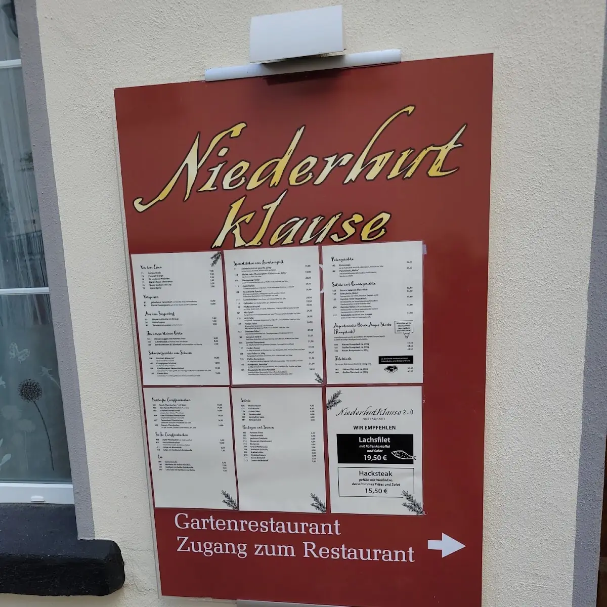 Speisekarte, Niederhutklause 2.0