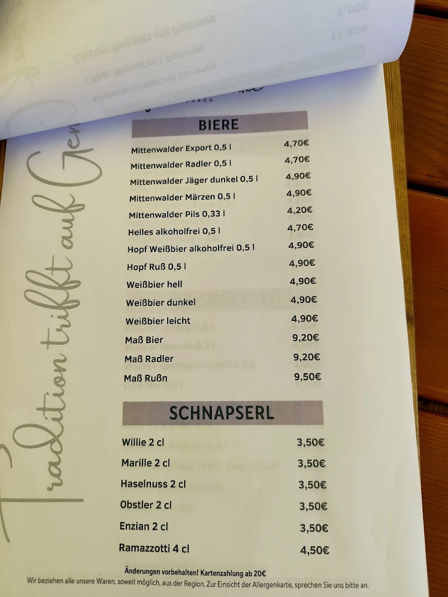 Speisekarte, Waldschänke Niedernach