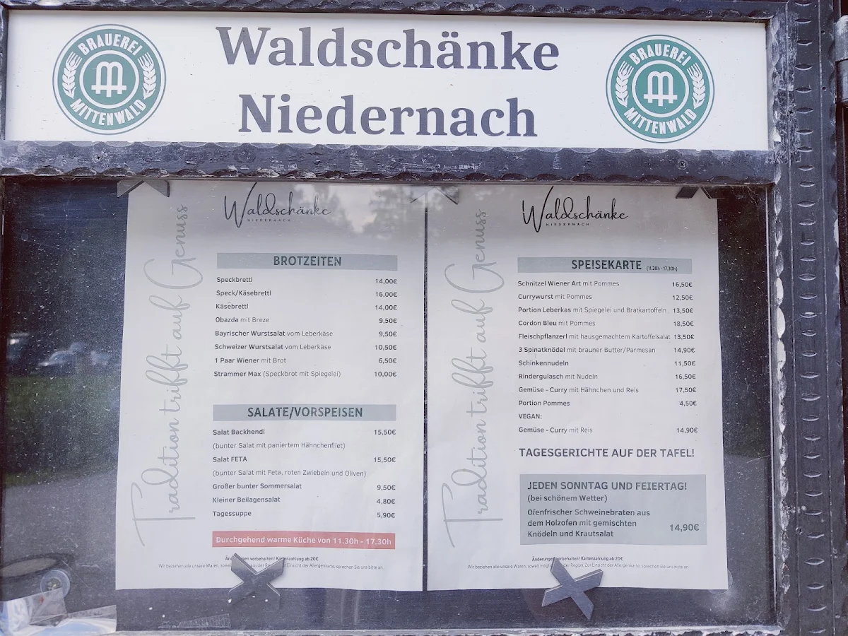 Speisekarte, Waldschänke Niedernach