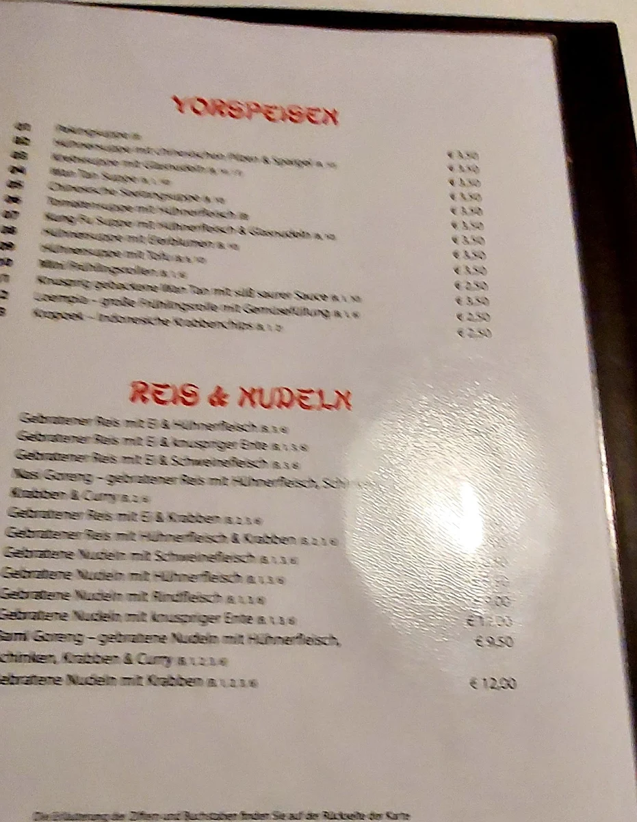 Speisekarte, Asia Restaurant Van