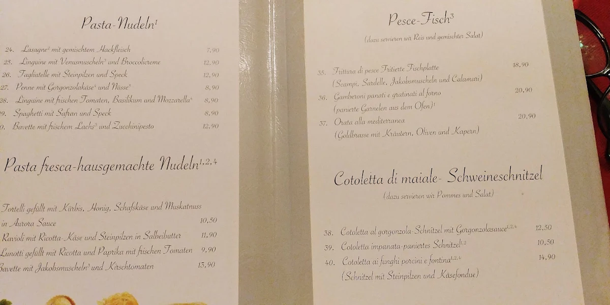 Speisekarte, Osteria il Conte